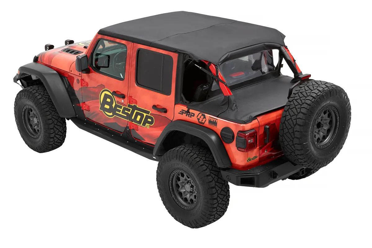 Jeep Wrangler Bikini Top Header Safari Cable Style Bikini Tops For Jeep 2018-2023 Wrangler JL 4 Door Black Diamond Bestop product image