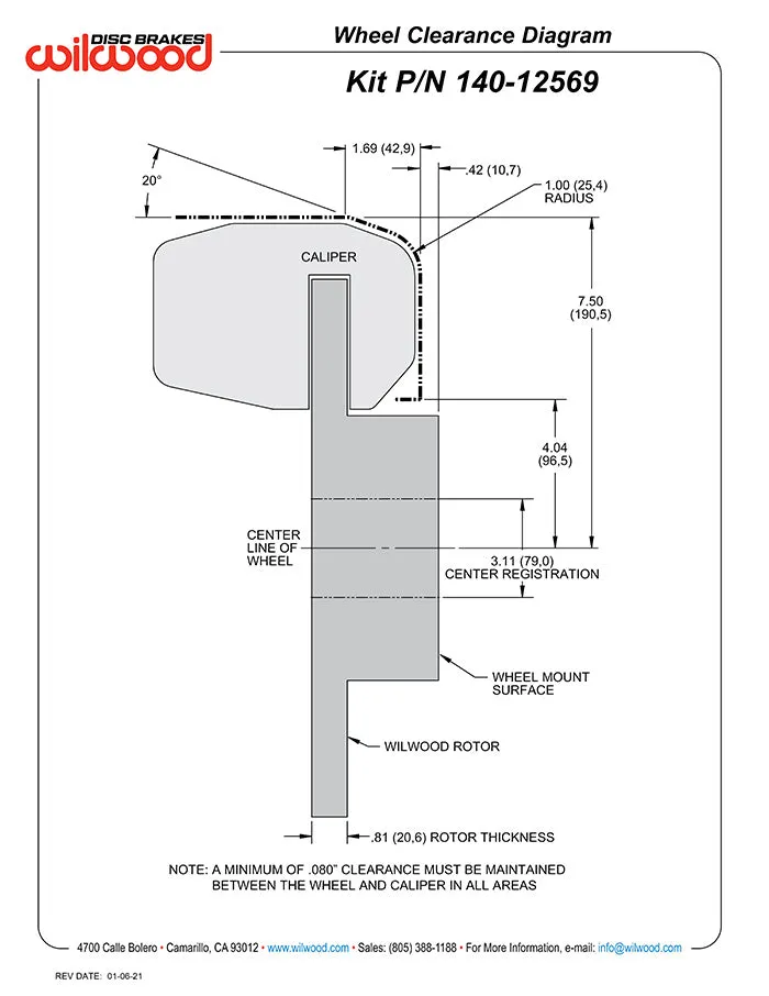 Wilwood D154 PS Park Brake Kit Drilled Chevy C-10 2.42 Offset 5-lug product image