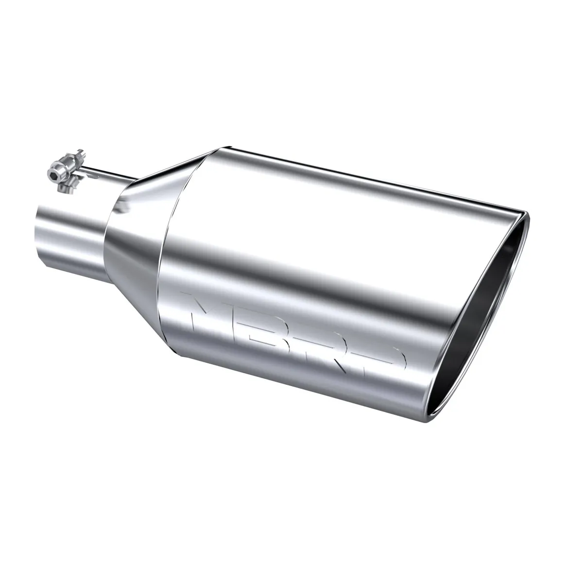 Armor Pro Exhaust Tip; 4 in. Inlet Diameter; 8 in. Outlet Diameter; 18 in. Length; Rolled End; T304 Stainless Steel; Mirror Polished; product image