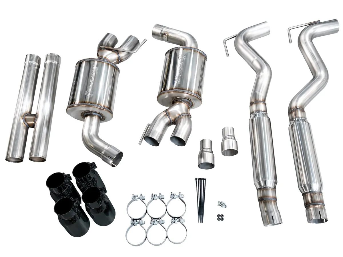 AWE Touring Edition Cat-back Exhaust for the '18-'23 S550 Mustang GT - Quad Chrome Silver Tips product image
