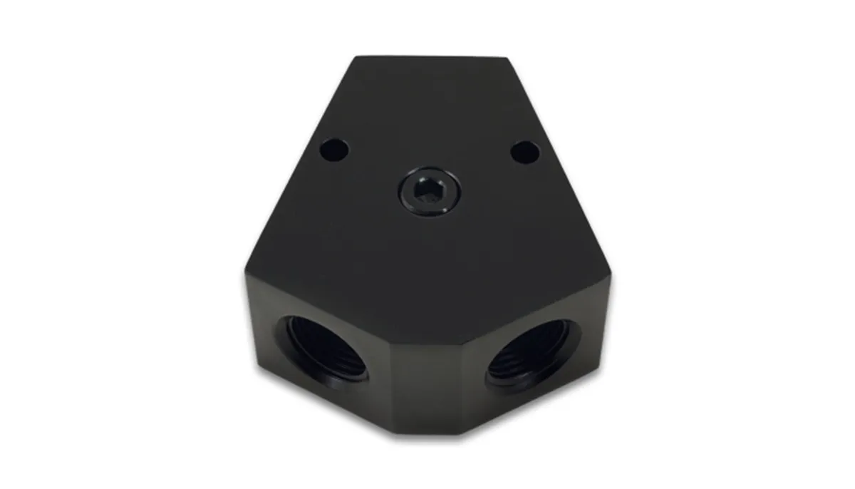 y Block Adapter Fitting; 0.5 In. Npt Single Size; 0.5 In. Npt Dual Size; 6061 Aluminum; Black Anodized; W/0.125 In. Npt Port; product image