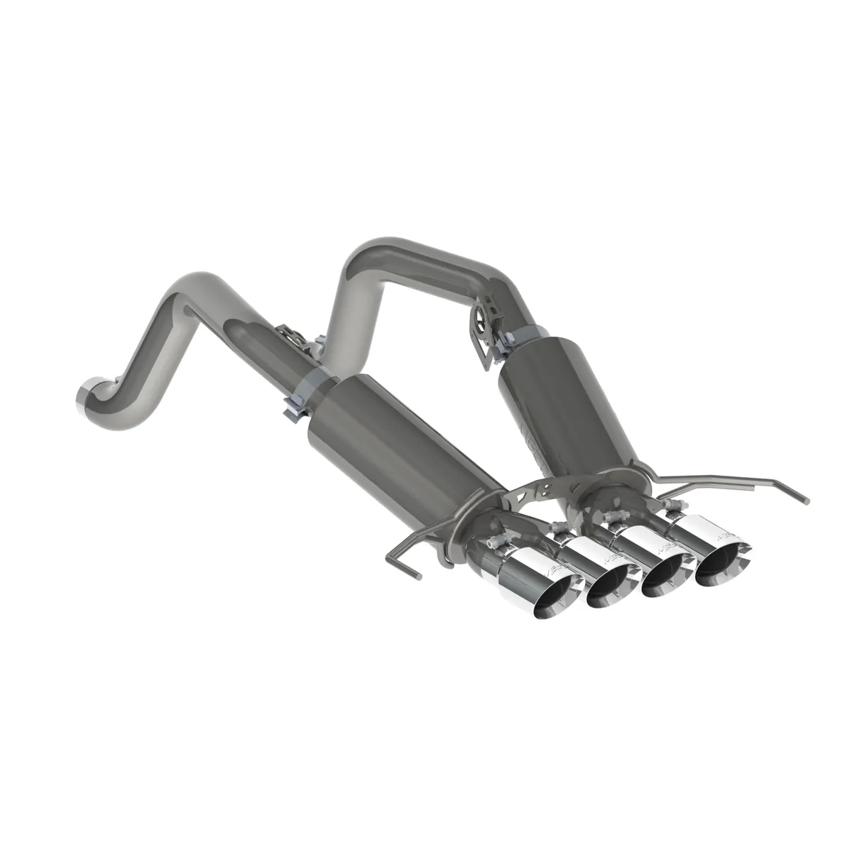 Armor Pro Axle Back Exhaust System; 3 in.; Incl. Dual Mufflers/Over Axle Pipes/Hardware/Quad 4 in. OD Dual Wall Tips; Quad Split Rear Exit; 304 Stainless Steel; product image