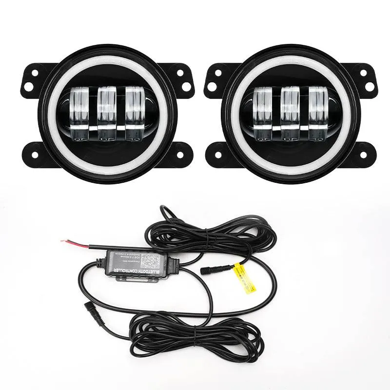 "4"" Bluetooth Cree LED Fog Lights With White & RGB Halo For Jeep JK JL Jt" product image