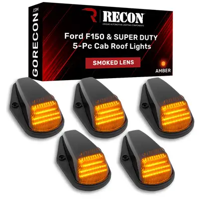 Recon Accessories Ford Super Duty 88-98 & Ford F-150 84-96 5pc Cab Light Set LED Smoked Lens with Amber LEDs