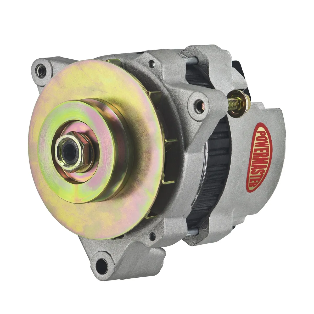 Power Master GM 5X5 Race Alternator; CS121; 3 Point Mounting; Side Battery Post; 100 Amp; 60 Idle; XS Volt; 1 Groove V Type Pulley; Natural;
