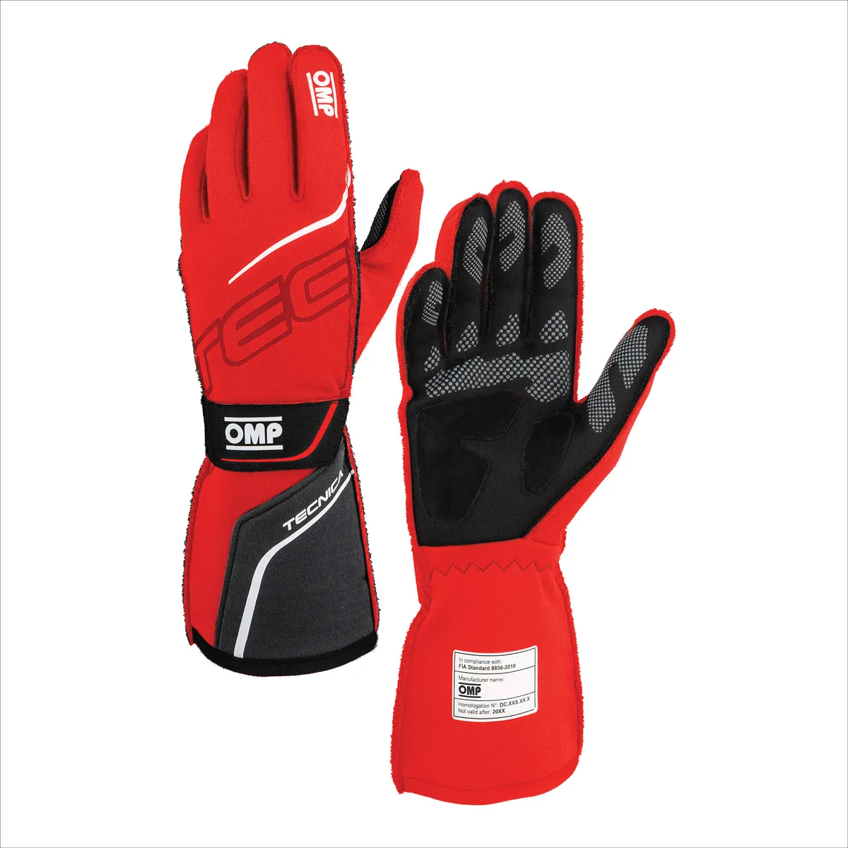 OMP Racing INC Tecnica Gloves Fia 8856- 2018 Red / Black Sz. l