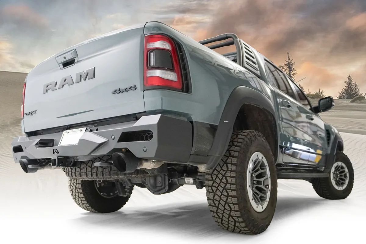 Vengeance Rear Bumper; Receiver Hitch; Wiring Locations; Sensor Compatible; 2 Stage Matte Black Powder Coat; product image