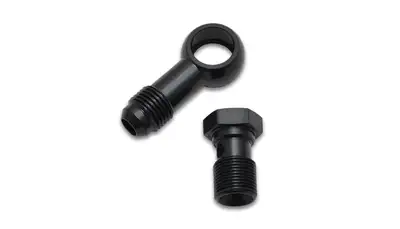 Vibrant Performance Banjo Hose End Fitting Assembly; -6AN Banjo Size; 7/16-20 Imperial Bolt Size; 6061 Aluminum; Black Anodized; Single Male;