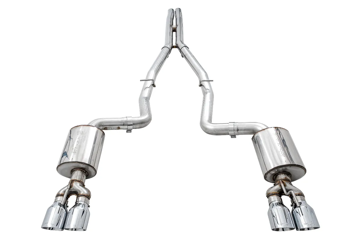 AWE Track Edition Exhaust for 15+ Challenger 6.4 / 6.2 SC - Chrome Silver Quad Tips product image