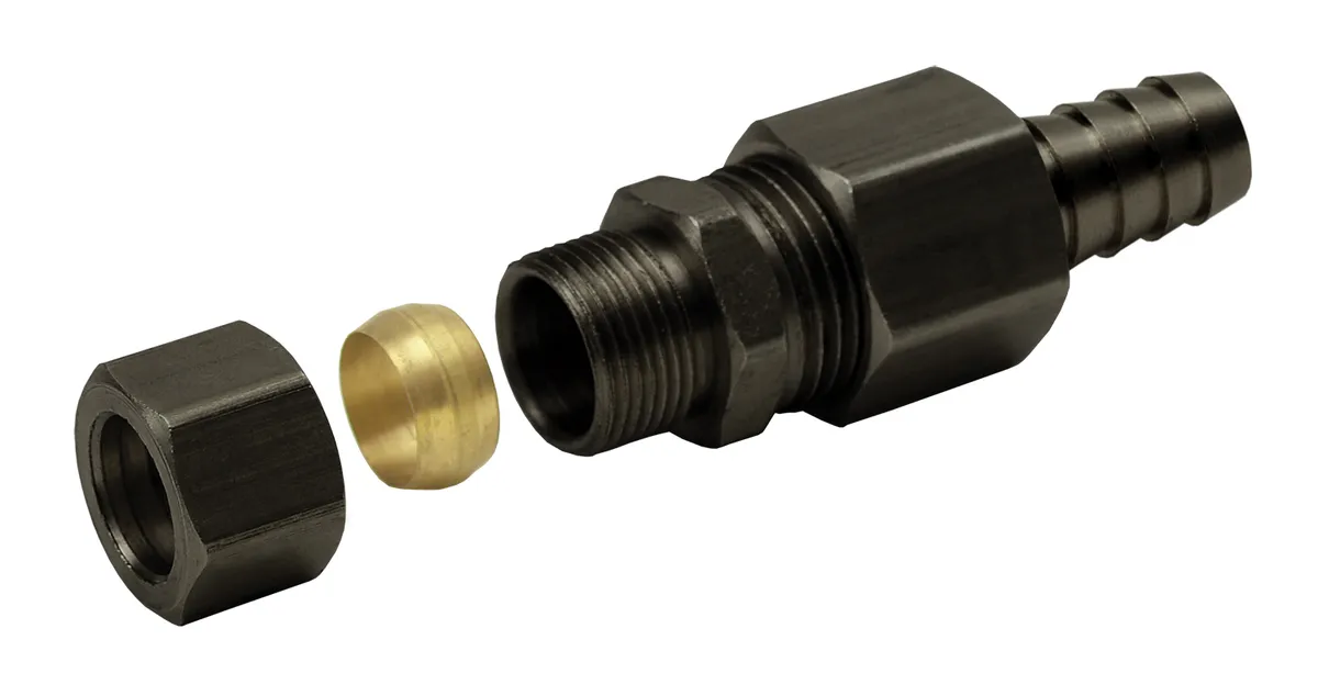 Derale 13033 Universal 1/2 Transmission Cooler Line to 3/8 Hose Barb Compression Fitting product image