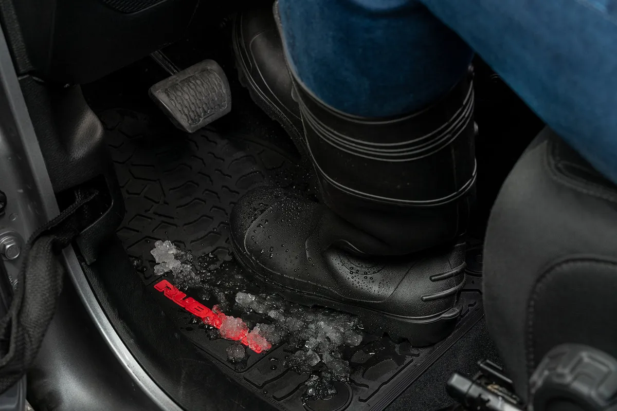 07-13 Jeep JKU 4 Dr Front and Rear -Tire Tread/Scorched Earth Scene w/ Wrangler Insert - Black w/ Red Insert product image
