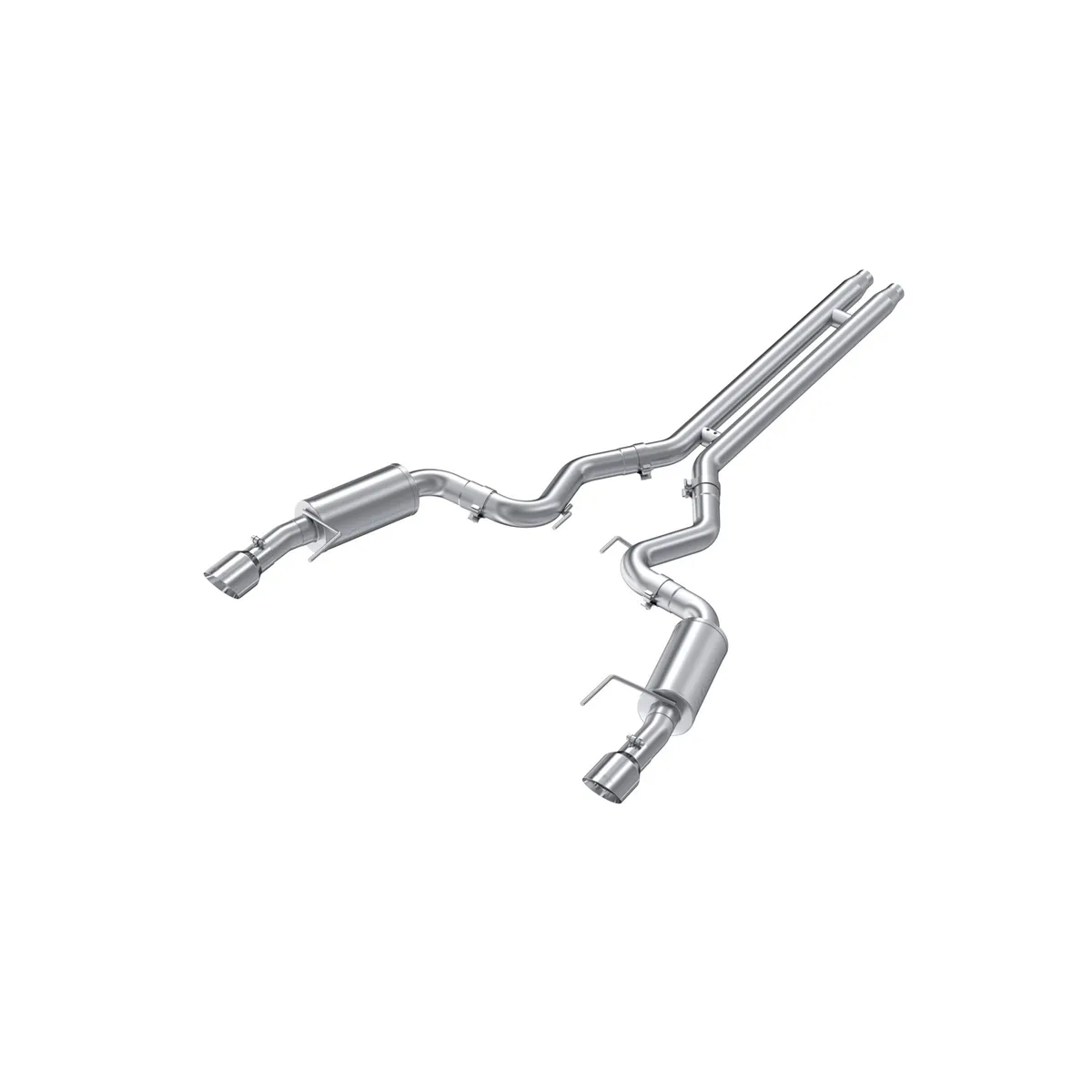 Armor Plus Cat Back Exhaust System; 3 in.; Incl. H-Pipe/Ext. Pipes/Mufflers/Hardware/4.5 in. OD Tips; Dual Split Rear Exit; Street Version; T409 Stainless Steel; product image