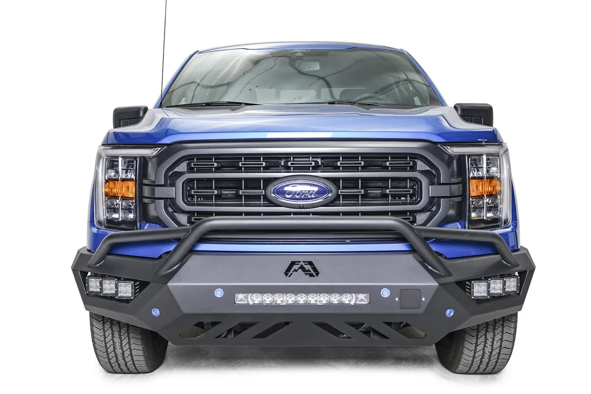 Vengeance Front Bumper; 2 Stage Black Powder Coat; Pre-Runner Guard; w/Sensor Holes; Compatible w/Adaptive Cruise Control; Accommodates Factory LED Fog Lights Or [3] 3X3 LED Cube; product image