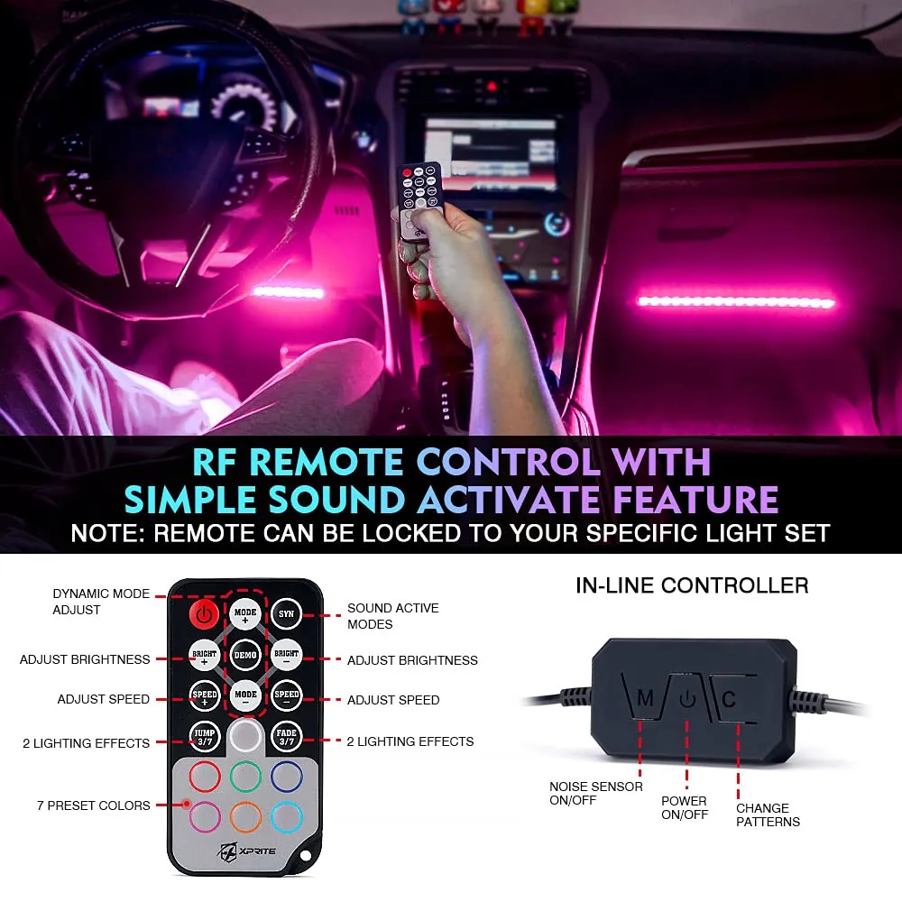 Xprite 4PC Celestial Series Double Row RGB LED Interior Car Light Set - Bluetooth and Remote Control product image