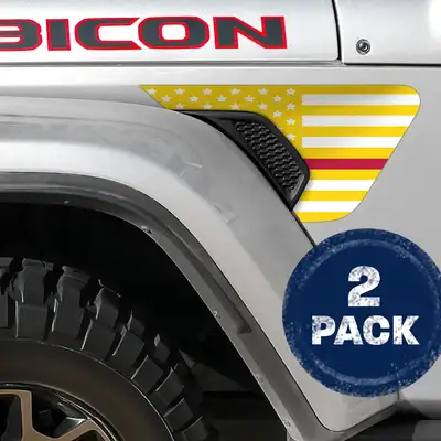 Under The Sun Inserts White & Yellow Thin Red Line Flag 2pc Vinyl Fender Decal