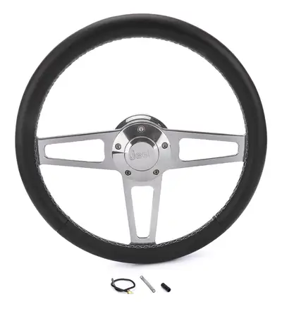 Grant Billet T Series Steering Wheel and Installation Kit; Jeep Logo; Includes Billet Steering Wheel/OEM Center Cap/Install Kit PN[5196-1] Polished;