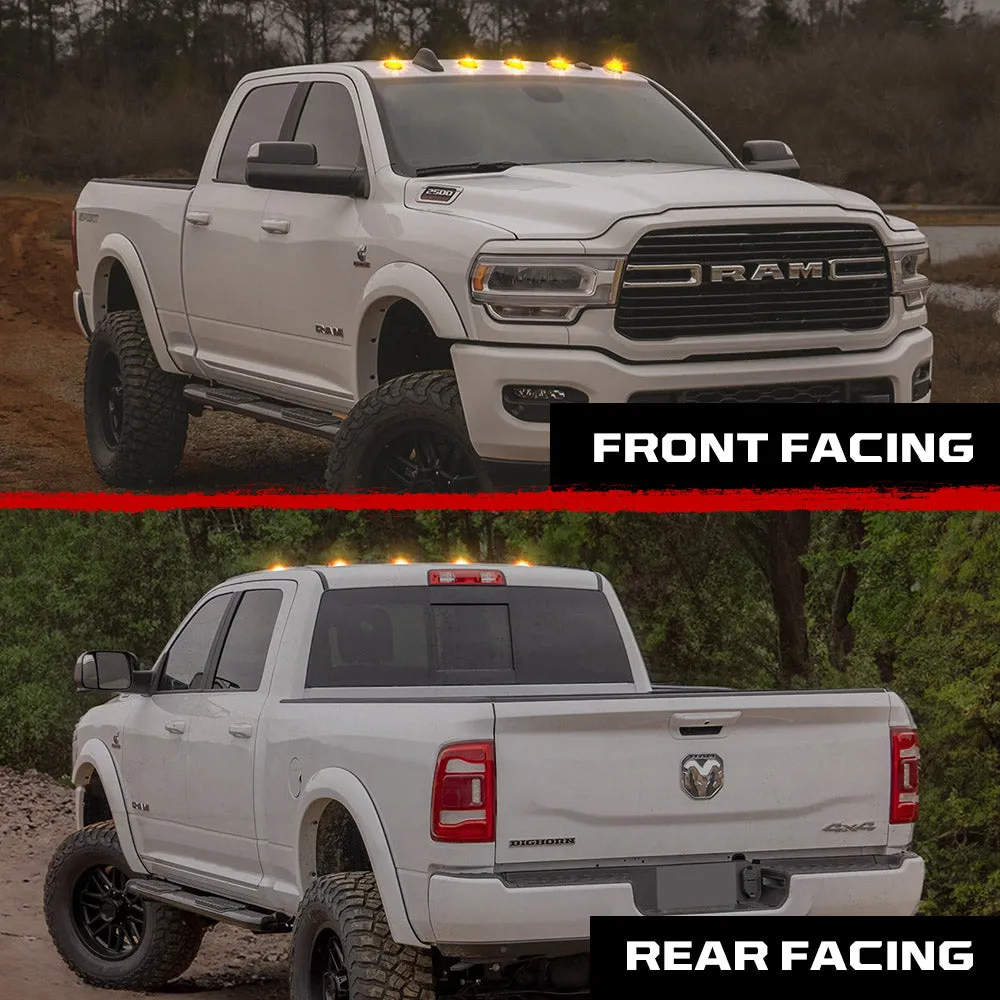 Dodge 19-23 RAM Heavy-Duty 2500 3500 5-Piece Set Smoked Cab Roof Light Lens With 2-Way Forward Rear Facing Amber Ultra High-Power Leds - Attn Plug-N-Play Replacement For OEM Factory Installed Cab Roof Lights product image