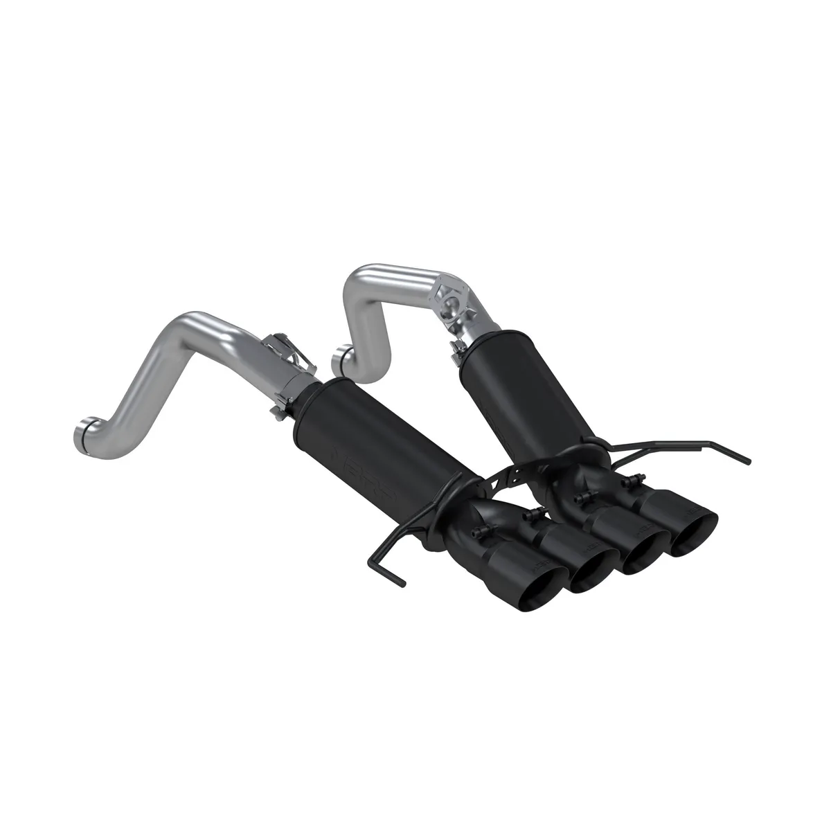 Armor BLK Axle Back Exhaust System; 3 in.; Incl. Dual Mufflers/Over Axle Pipes/Hardware/Quad 4 in. OD Dual Wall Tips; Dual Rear Exit; Black Coated; product image
