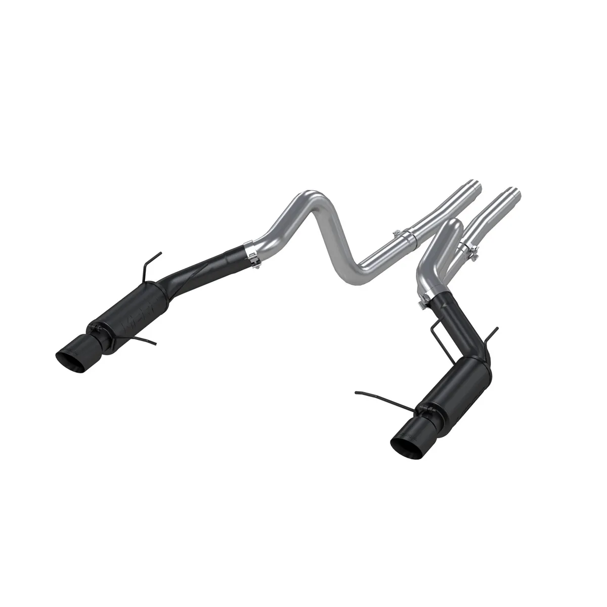 Armor BLK Cat Back Exhaust System; 3 in.; Incl. Ext. Pipes/Mufflers/Hardware/4 in. Outlet Diameter Tips; Dual Split Rear Exit; Race Version; Black Coated; product image
