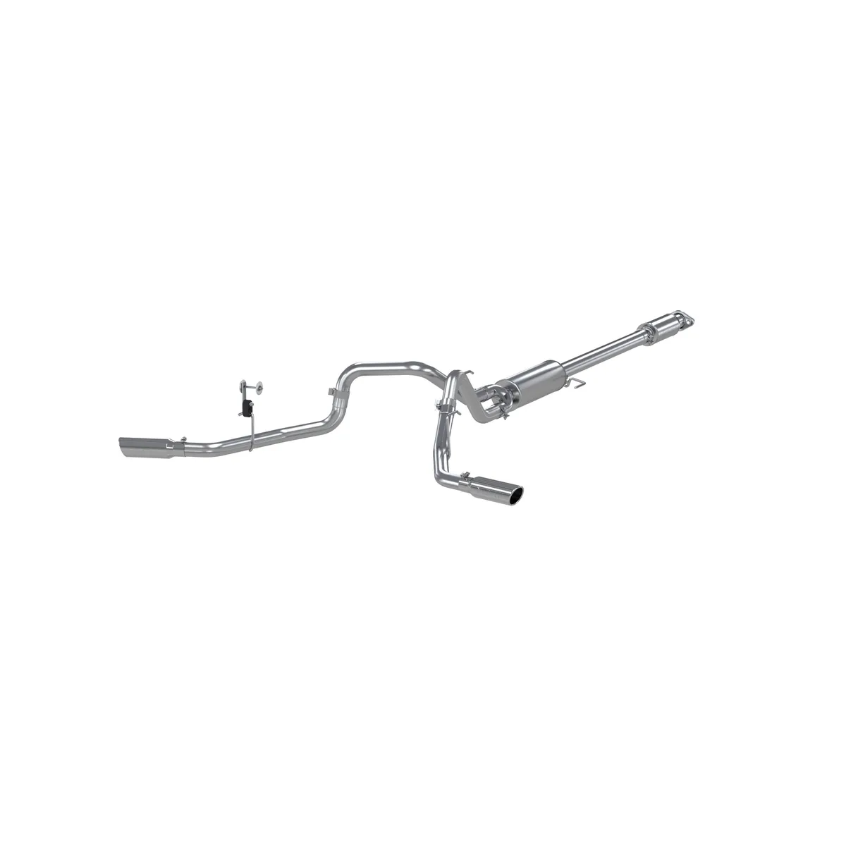 Armor Lite Cat Back Exhaust System; 2.5 in.; Incl. Front Pipe/Ext. Pipe/Muffler/Over Axle Pipes/Tailpipe/Hardware/3.5 in. OD Tips; Dual Split Side Exit; Aluminized; product image