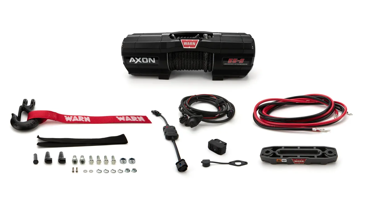 Warn - Axon 55-S Winch Featuring 50' of 1/4" Spydura Synthetic Rope, Epic Hawse Fairlead, Rockerbar Digital Control Switch, And Hub Wireless Receiver product image