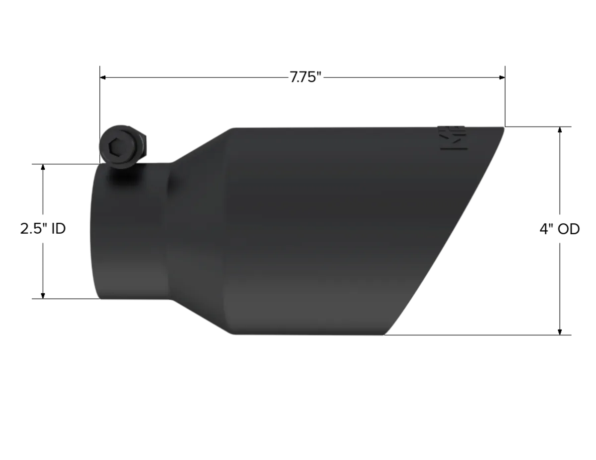 Armor BLK Exhaust Tip; 2.5 in. Inlet Diameter; 4 in. Outlet Diameter; 8 in. Length; Dual Wall; Angled; T304 Stainless Steel; Black Coated; product image