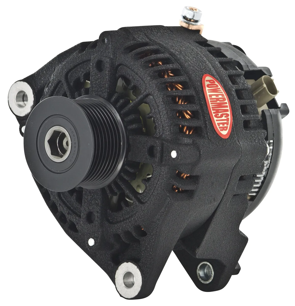 Power Master Alternator; 245 Amp; 8 Groove; Wrinkle Black Finish;