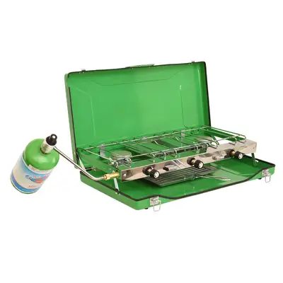 FLAME KING Portable 3 Burner Propane Gas Camping Stove W/Toast Tray