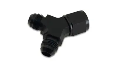 Vibrant Performance 90 Degree Y Adapter Fitting; -12AN Female Size; -10AN Dual Male Size; 6061 Aluminum; Black Anodized;