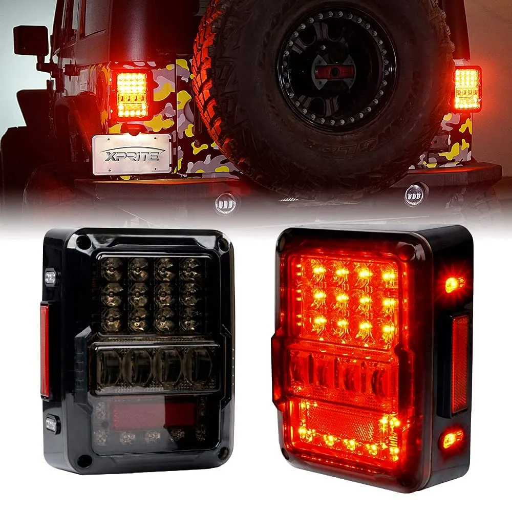 Xprite LED Tail Lights for Jeep Wrangler JK 2007-2018 – Smoked Lens Plug & Play Brake, Turn Signal & Reverse Lights | Destroyer Series product image