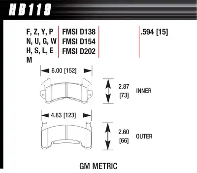 Hawk Performance Overall Thickness: 15 mm Compound: DTC-30 GM Metric