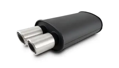 Vibrant Performance Vibrant - 12311- Streetpower Flat Black Oval Muffler With Dual 304ss Brushed Tips; Inlet Id: 3.00 In. Tip Od: 3.00 In.; Muffler Body Size: 9 Inw x 5 Inh x 15 Inl; Tip Location: Center of End Cap