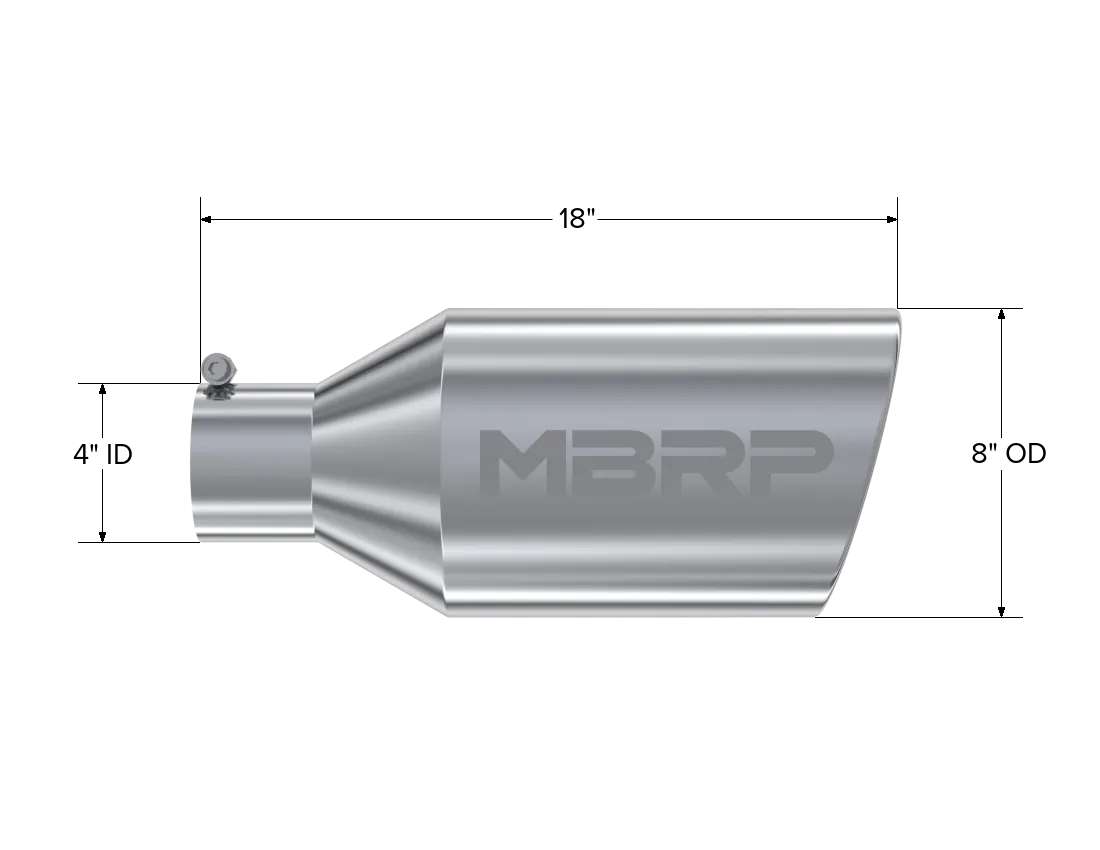 Armor Pro Exhaust Tip; 4 in. Inlet Diameter; 8 in. Outlet Diameter; 18 in. Length; Rolled End; T304 Stainless Steel; Mirror Polished; product image