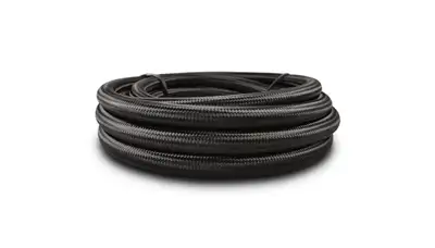 Vibrant Performance Nylon Braided Flex Hose; -3AN; 0.141 in. Hose ID; 0.25 in. Hose OD; 1.5625 in. Bend Radius; 4000 PSI Operating Pressure; 12000 PSI BP; 20ft. Roll; Black; w/PTFE Liner;