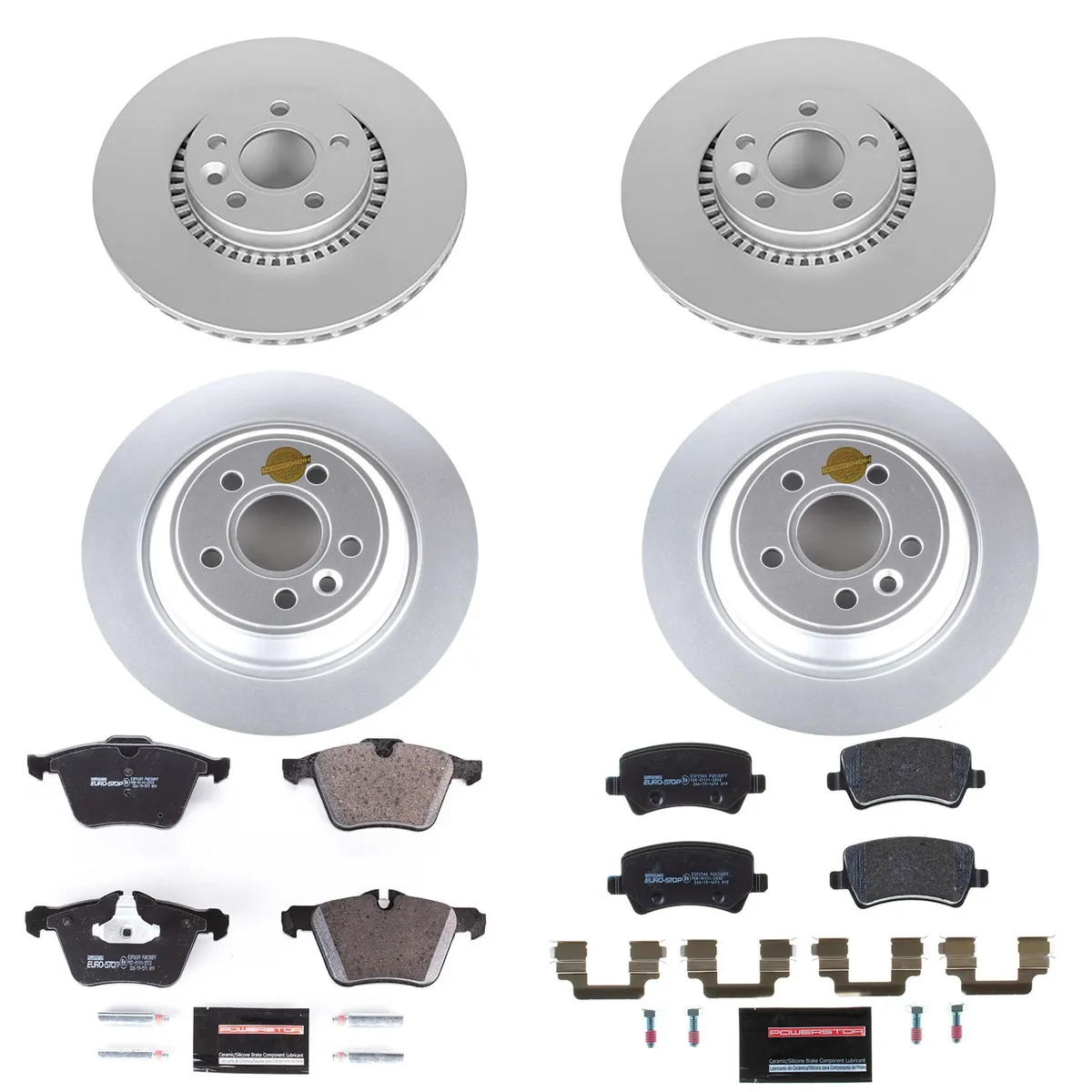 Euro-Stop Kit: Genuine Geomet Fully Coated Rotors; Ece-R90 Certified Pads W/Hardware product image