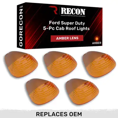 Recon Accessories Ford Super Duty 99-16 5 Piece Cab Lights Amber Xenon Bulbs with Amber Lens - (Attn: This cab light kit replaces OEM factory installed Ford 99-16 cab roof light lenses)