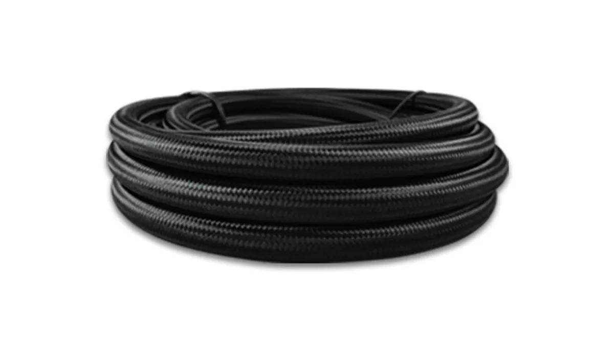 Nylon Braided Flex Hose; -10AN; 0.516 in. Hose ID; 0.625 in. Hose OD; 6.6875 in. Bend Radius; 2000 PSI Operating Pressure; 6000 PSI BP; 150ft. Roll; Black; w/PTFE Liner; product image