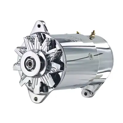 Power Master PowerGEN Alternator; Chrome; Long Case; 90 Amp.; 65 Idle; 12 Volt;
