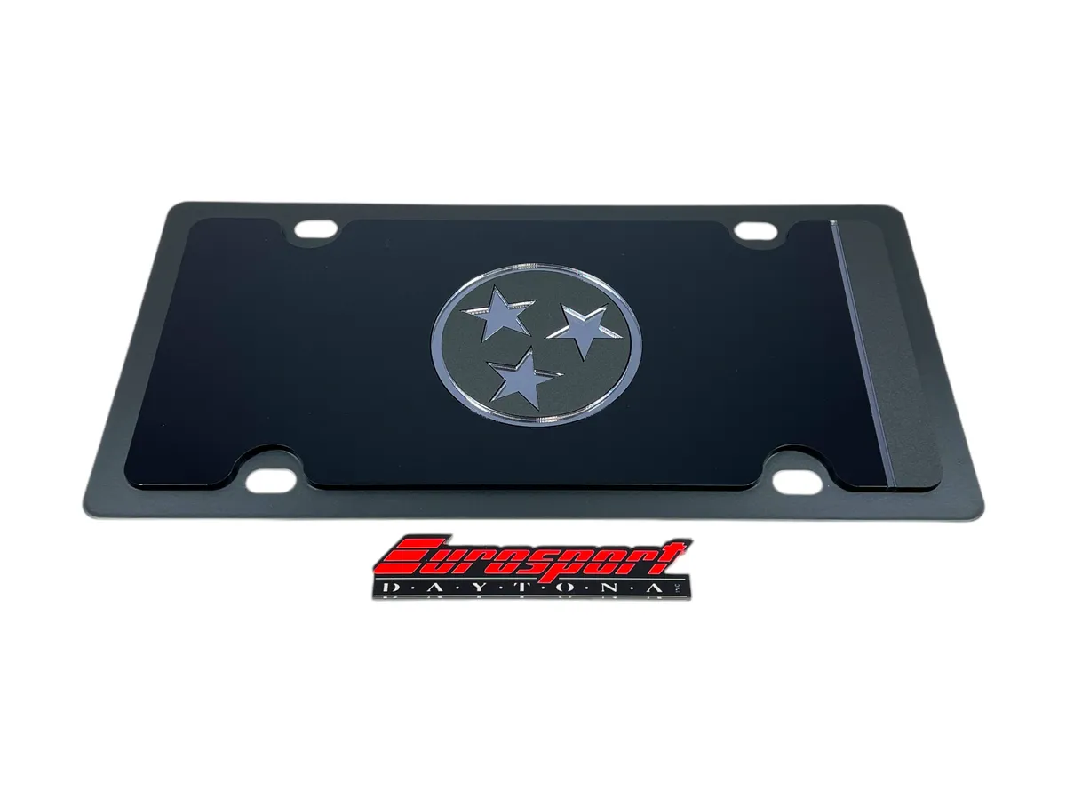 Tenn State Flag Blacked Out Carbon Steel License Plate Blk w/ Blk Mirror product image