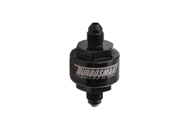 TurboSmart USA Turbosmart Billet Turbo Oil Feed Filter with 44 micron pleated disk stainless steel washable screen filter. AN-3 male inlet and outlet - Black