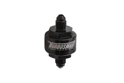 TurboSmart USA Turbosmart Billet Turbo Oil Feed Filter with 44 micron pleated disk stainless steel washable screen filter. AN-3 male inlet and outlet - Black