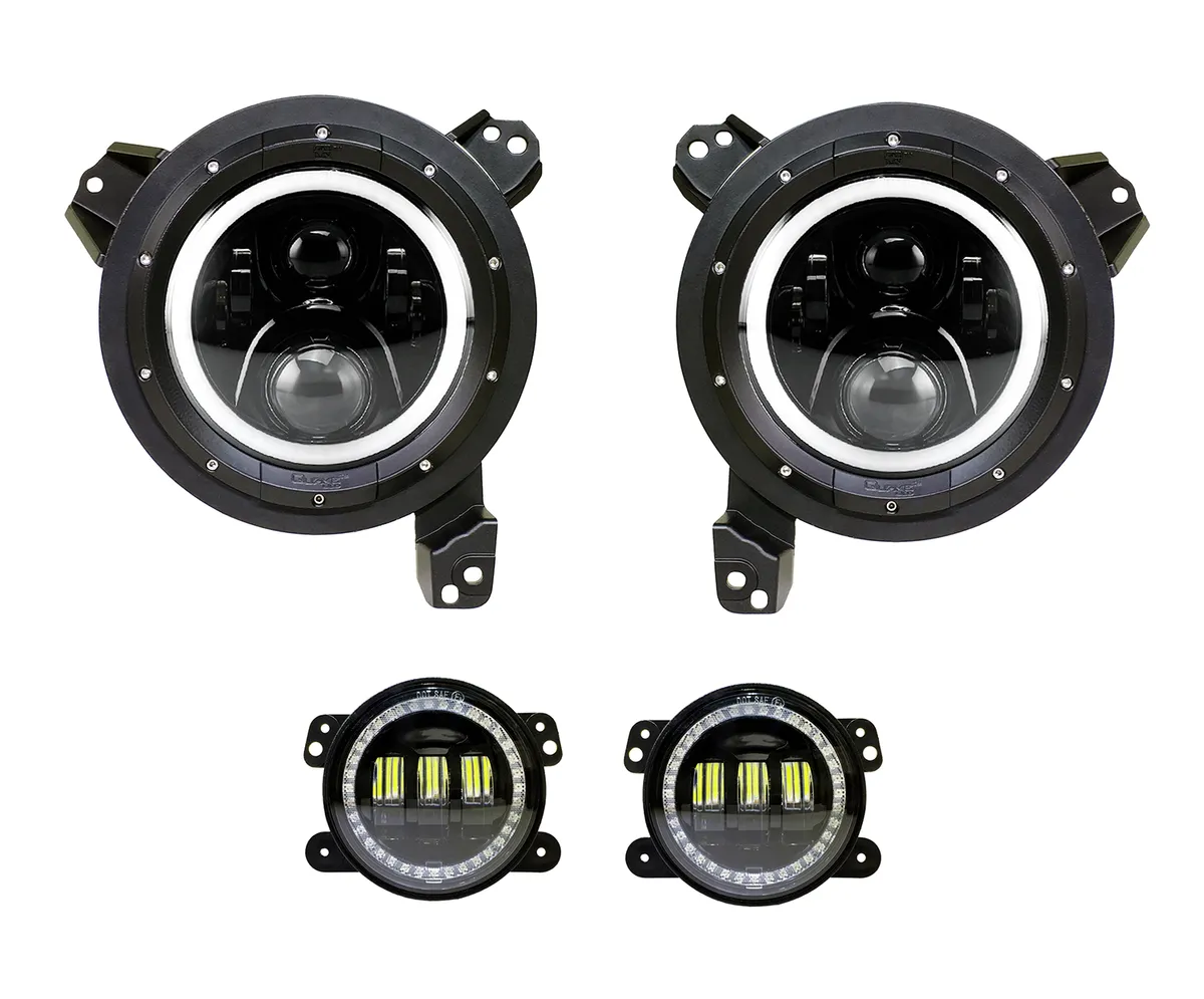 Quake LED - Qte962 - Jeep Wrangler Jl/Gladiator White DRL Halo/Amber Turn Signal Headlight/Fog Light Set For 2018-2020 Jeep Wrangler product image