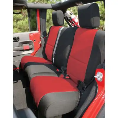 Rugged Ridge Seat Cover Rear Neoprene Black/Red; 0718 Jeep Wrangler Jku
