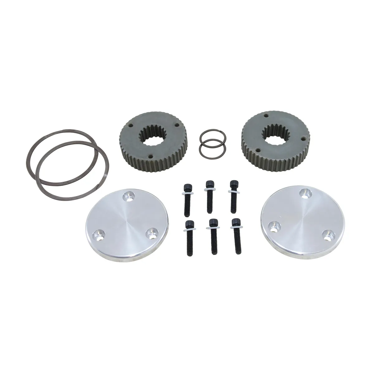 Hardcore Drive Flange Kit Dana 44 19- Spline Outer Stubs Non-Engraved Caps Hardcore Flange Set D44 & GM 8.5 19 Spline Non-Engraved Both Sides Yukon Gear product image