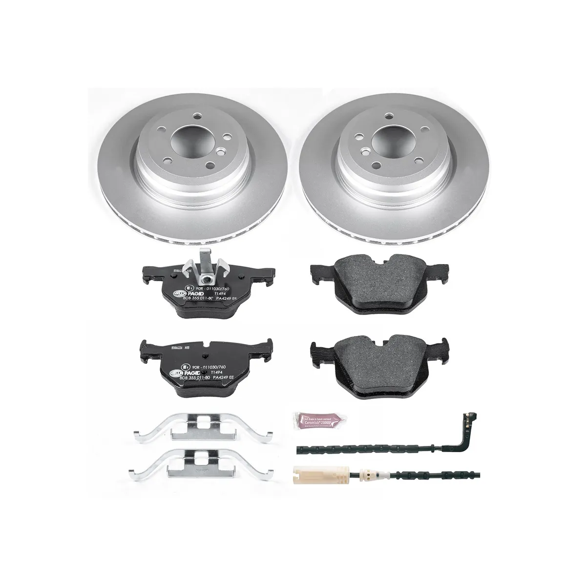 Euro-Stop Kit: Genuine Geomet Fully Coated Rotors; Ece-R90 Certified Pads W/Hardware; Pad Sensors product image