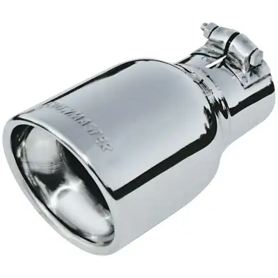 Flowmaster Exhaust Tip, Logo Embossed Polished Stainless, Double Wall Rolled Edge Angle Cut, 4.00" Tip dia. x 2.50" Pipe dia. x 7.50" Length, Clamp On: ea