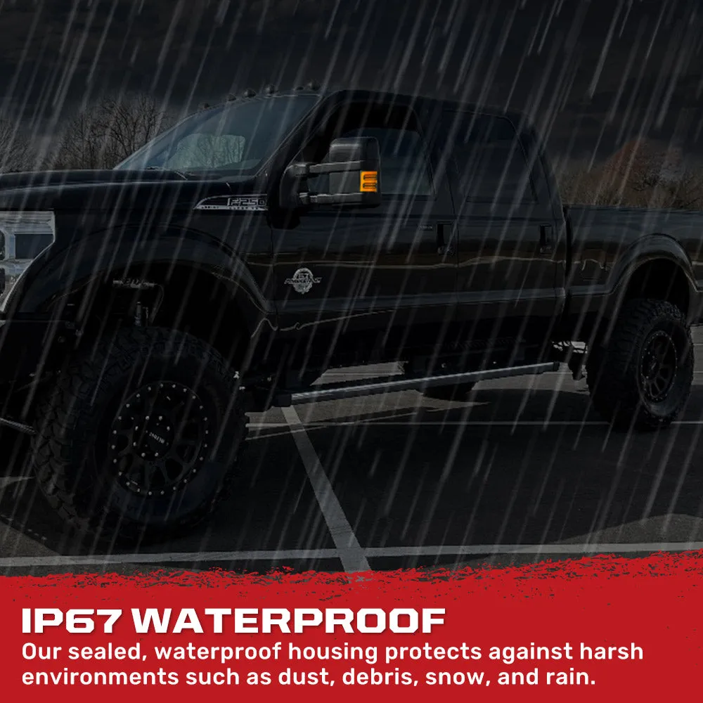 Ford 08-16 F250f350 Superduty Side Mirror Lenses 2-Piece Set w Ultra High-Power Amber Oled Running Lights Ultra High-Power Amber Scanning Oled Turn Signals - Smoked Lens product image