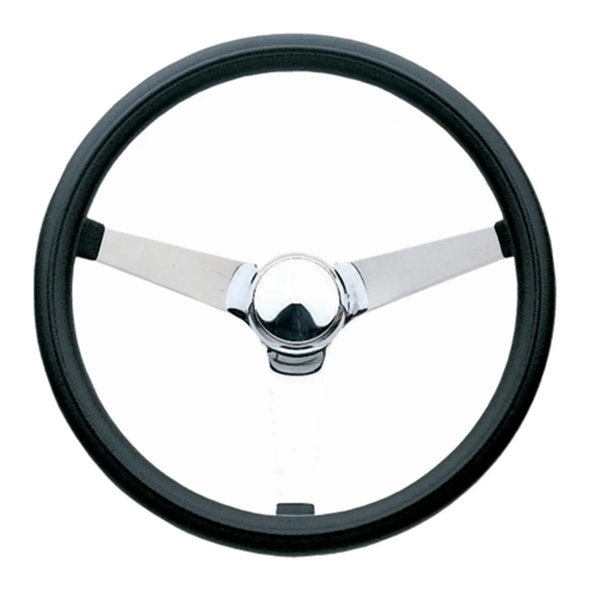 Classic Series Steering Wheel; 14 3/4 in. Diameter 3 1/2 in. Dish; Black Foam Cushion Grip; Chrome 3-Spoke Design; product image