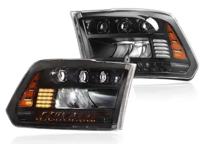 Winjet 1318 RAM 1500 1500 Classic 1923 Full LED High/Low Beam Sequentail Head Lightblk/Clear Renegade