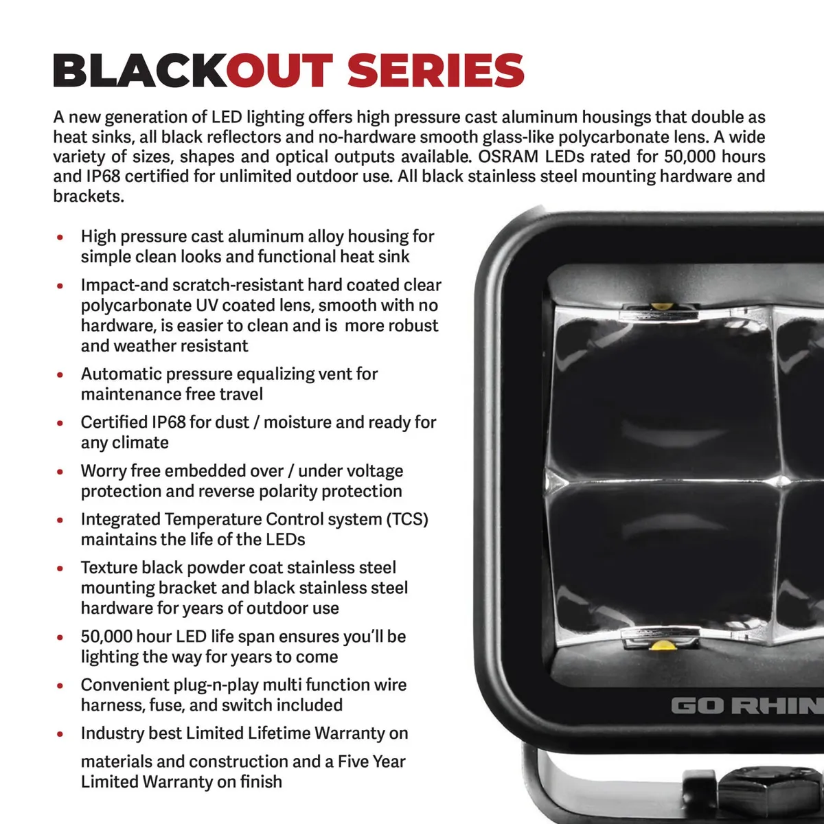 go Rhino 750300621fbf Blackout Series - Sixline 6-Led Flood Lights With Flush Mount, Pair product image